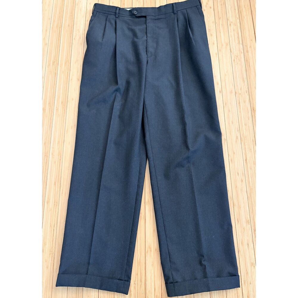 Vintage Berle Men’s Dark Gray Wool Dress Pants – 36R – Pleated Front